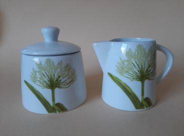 Van Well Porzellan Zuckerdose und Milchkännchen Dekor Allium grün